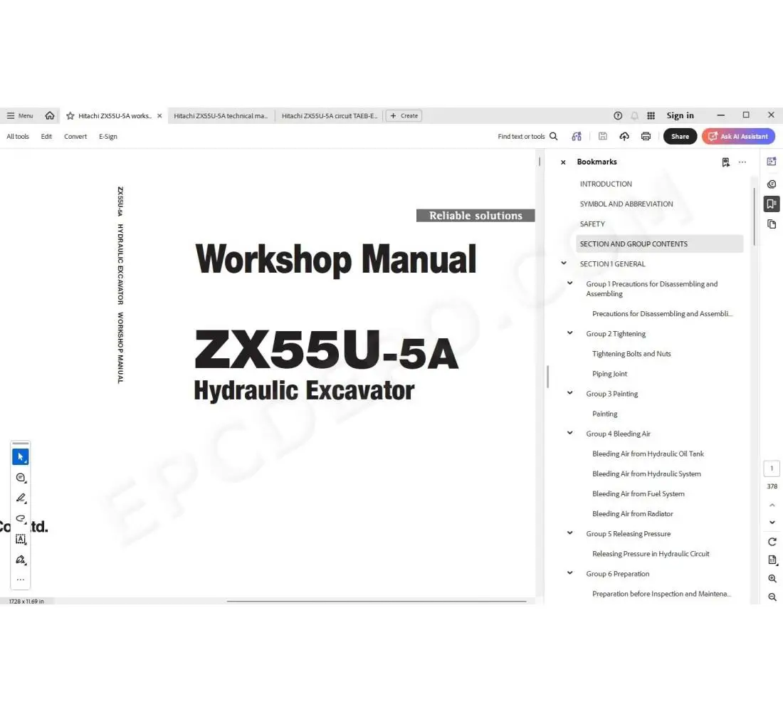 Hitachi Excavator Zaxis ZX55U-5A service manual